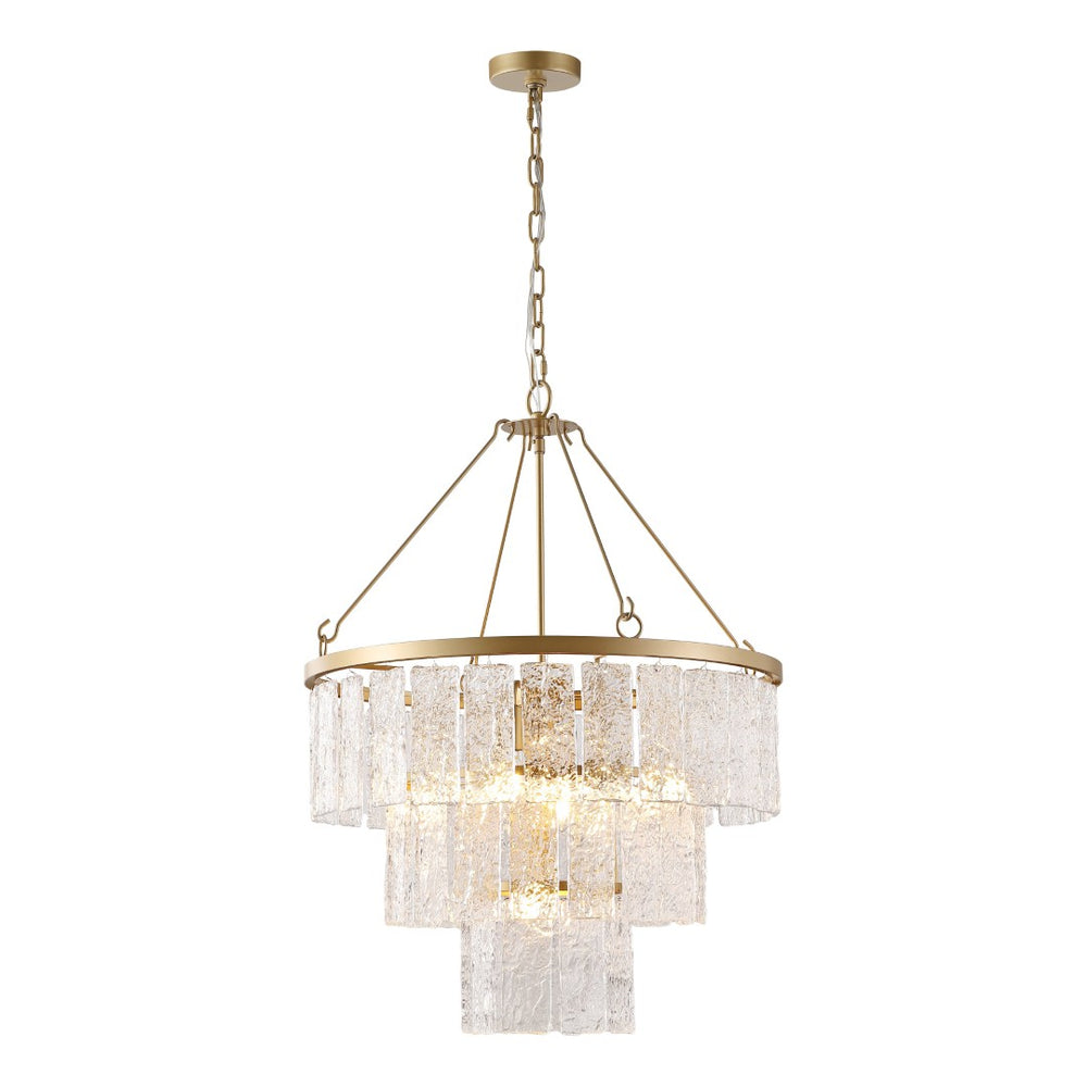 Safavieh MARJORY 3-Tier Chandelier in Gold - Luxurious Glass Panels for Elegant Living Room & Dining Spaces CTL1015A