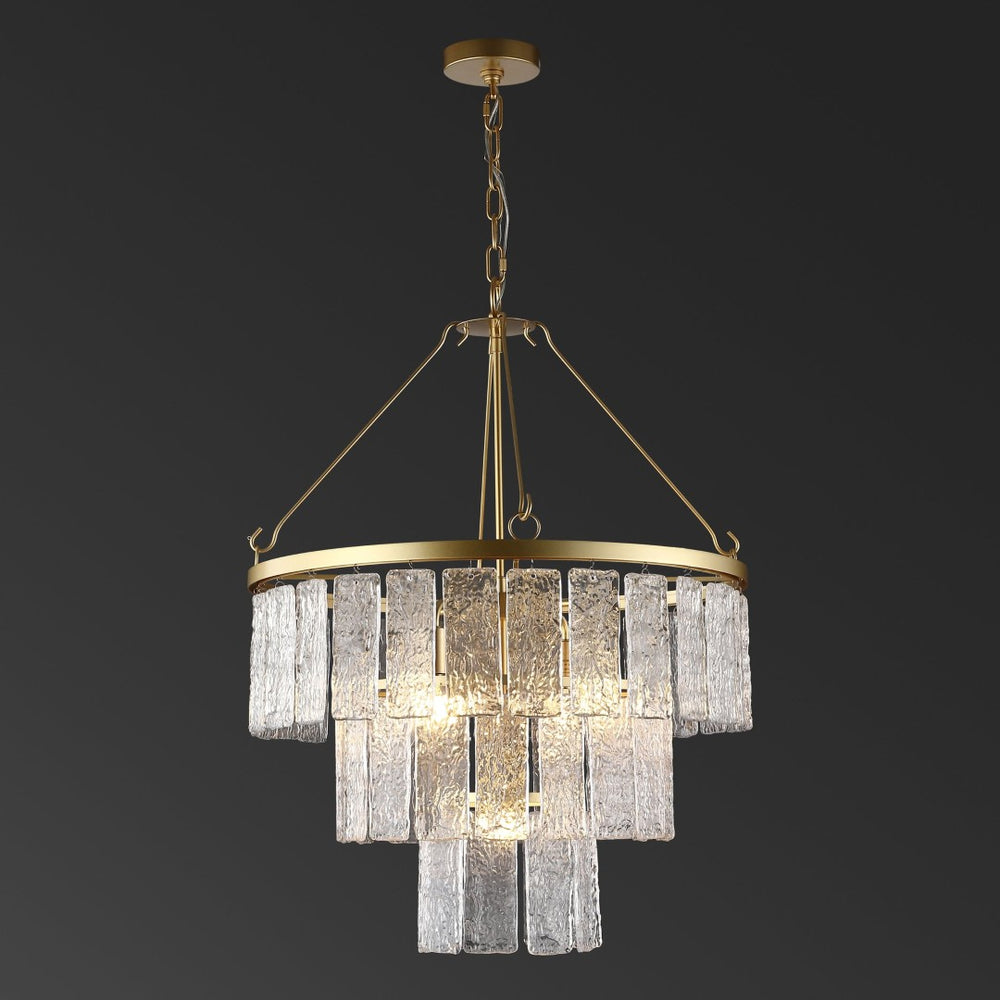 Safavieh MARJORY 3-Tier Chandelier in Gold - Luxurious Glass Panels for Elegant Living Room & Dining Spaces CTL1015A