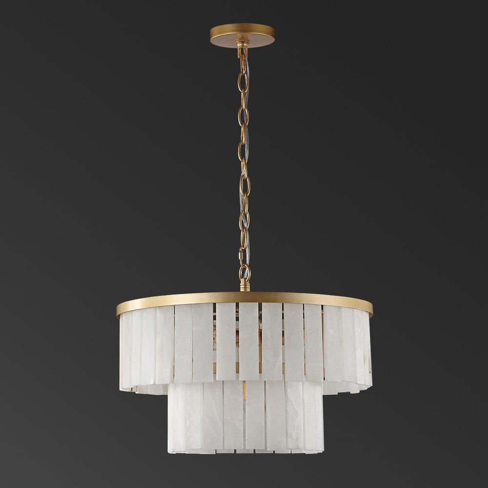 Safavieh KIANDRA 2-Tier Chandelier – Luxe Gold & White Marble Design for Ambient Lighting in Any Space CTL1020A