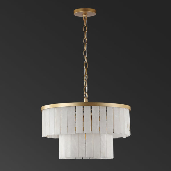 Safavieh KIANDRA 2-Tier Chandelier – Luxe Gold & White Marble Design for Ambient Lighting in Any Space CTL1020A
