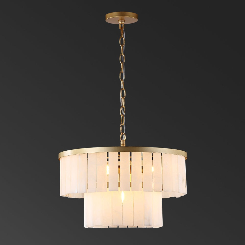 Safavieh KIANDRA 2-Tier Chandelier – Luxe Gold & White Marble Design for Ambient Lighting in Any Space CTL1020A