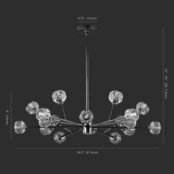 Safavieh BREYER Crystal Chandelier - Glamorous Retro Sputnik Design for Elegant Dining and Living Spaces Black CTL1023A