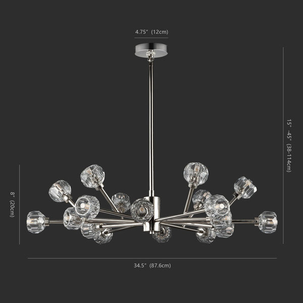 Safavieh BREYER Crystal Chandelier - Glamorous Retro Sputnik Design for Elegant Dining and Living Spaces Nickle CTL1023B