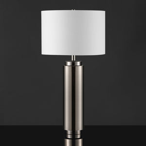 Safavieh TERRY Metal Pillar Table Lamp - Elegant Design for Modern & Classic Interiors, Perfect Ambient Lighting Nickel / White CTL1025B