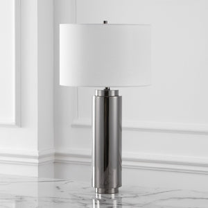 Safavieh TERRY Metal Pillar Table Lamp - Elegant Design for Modern & Classic Interiors, Perfect Ambient Lighting Nickel / White CTL1025B