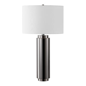 Safavieh TERRY Metal Pillar Table Lamp - Elegant Design for Modern & Classic Interiors, Perfect Ambient Lighting Nickel / White CTL1025B