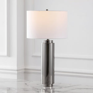 Safavieh TERRY Metal Pillar Table Lamp - Elegant Design for Modern & Classic Interiors, Perfect Ambient Lighting Nickel / White CTL1025B