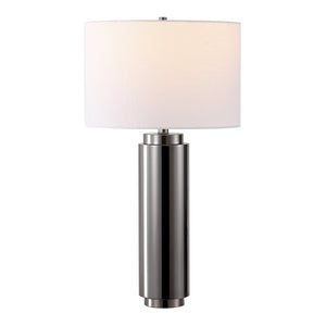 Safavieh TERRY Metal Pillar Table Lamp - Elegant Design for Modern & Classic Interiors, Perfect Ambient Lighting Nickel / White CTL1025B
