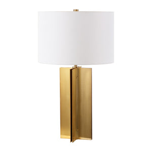 Safavieh ROLLINS Square Metal Table Lamp - Modern Black Nickel Base with Chic Fabric Shade for Stylish Spaces Gold / White CTL1026A