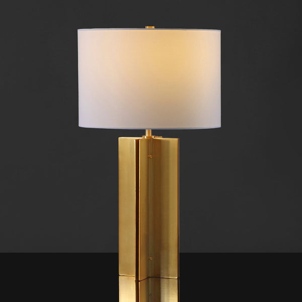 Safavieh ROLLINS Square Metal Table Lamp - Modern Black Nickel Base with Chic Fabric Shade for Stylish Spaces Gold / White CTL1026A