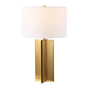 Safavieh ROLLINS Square Metal Table Lamp - Modern Black Nickel Base with Chic Fabric Shade for Stylish Spaces Gold / White CTL1026A