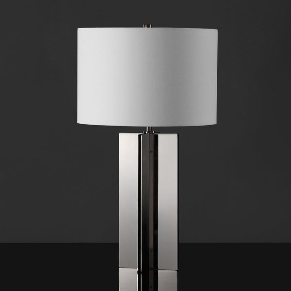 Safavieh ROLLINS Square Metal Table Lamp - Modern Black Nickel Base with Chic Fabric Shade for Stylish Spaces Nickel / White CTL1026B