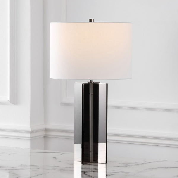 Safavieh ROLLINS Square Metal Table Lamp - Modern Black Nickel Base with Chic Fabric Shade for Stylish Spaces Nickel / White CTL1026B