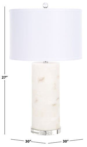 Safavieh MASSEY Round Alabaster Table Lamp - White Fabric Shade & Crystal Accents for Elegant Lighting Decor CTL1027A