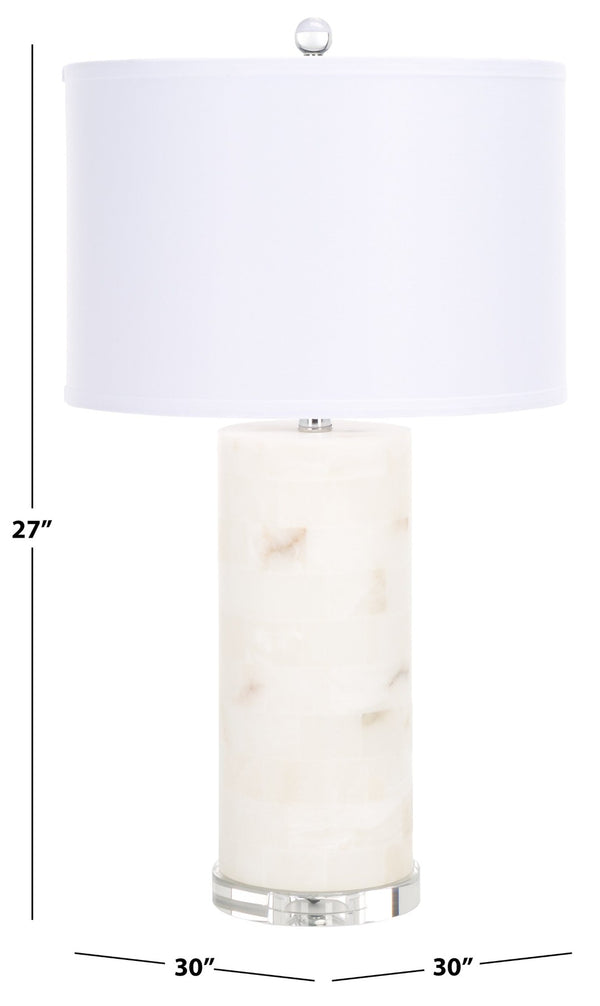 Safavieh MASSEY Round Alabaster Table Lamp - White Fabric Shade & Crystal Accents for Elegant Lighting Decor CTL1027A