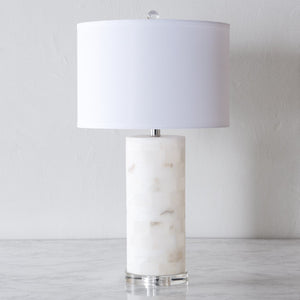 Safavieh MASSEY Round Alabaster Table Lamp - White Fabric Shade & Crystal Accents for Elegant Lighting Decor CTL1027A