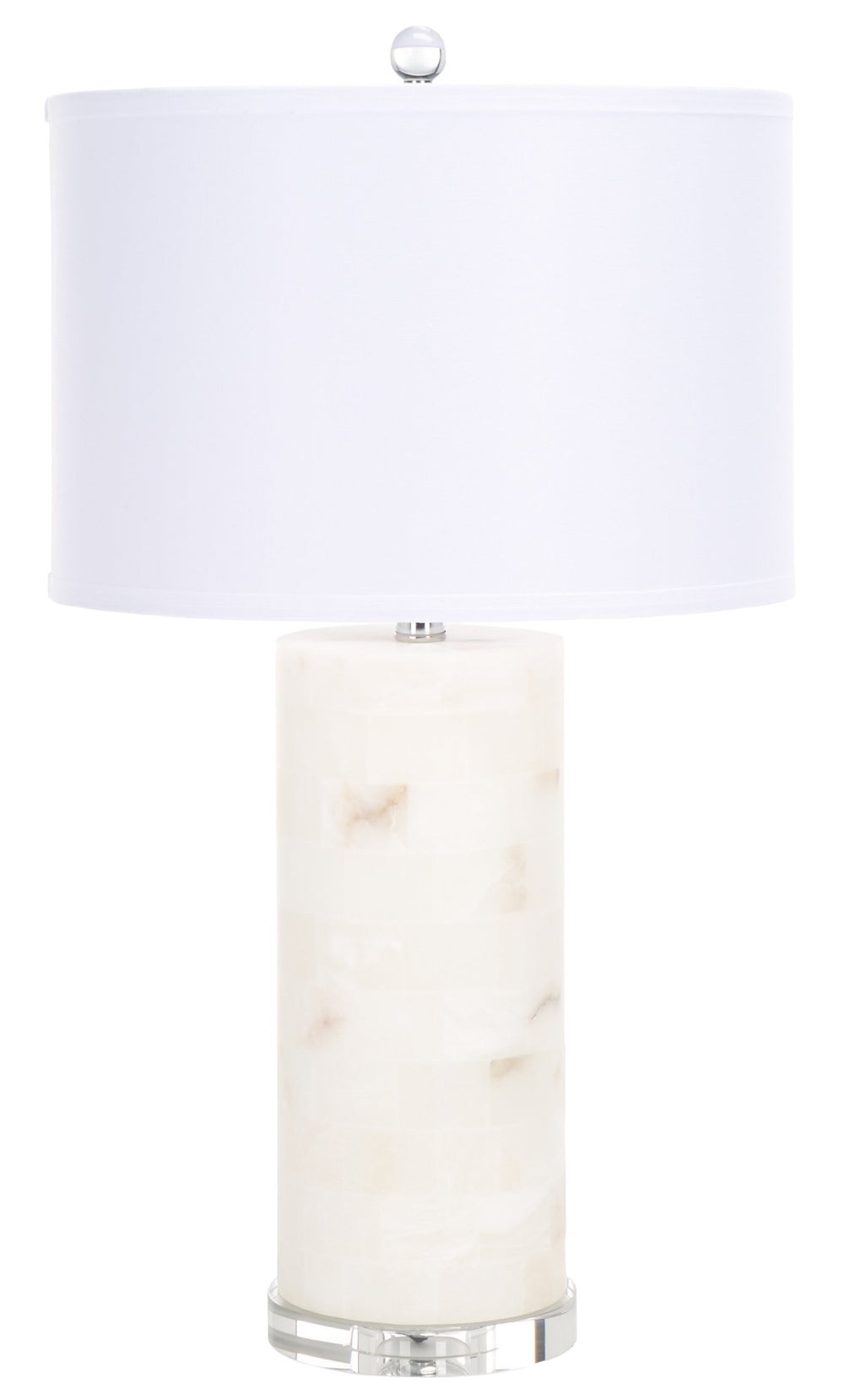 Safavieh MASSEY Round Alabaster Table Lamp - White Fabric Shade & Crystal Accents for Elegant Lighting Decor CTL1027A