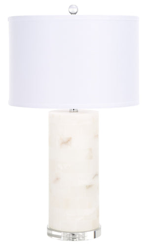 Safavieh MASSEY Round Alabaster Table Lamp - White Fabric Shade & Crystal Accents for Elegant Lighting Decor CTL1027A