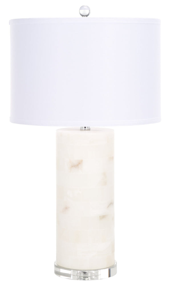 Safavieh MASSEY Round Alabaster Table Lamp - White Fabric Shade & Crystal Accents for Elegant Lighting Decor CTL1027A