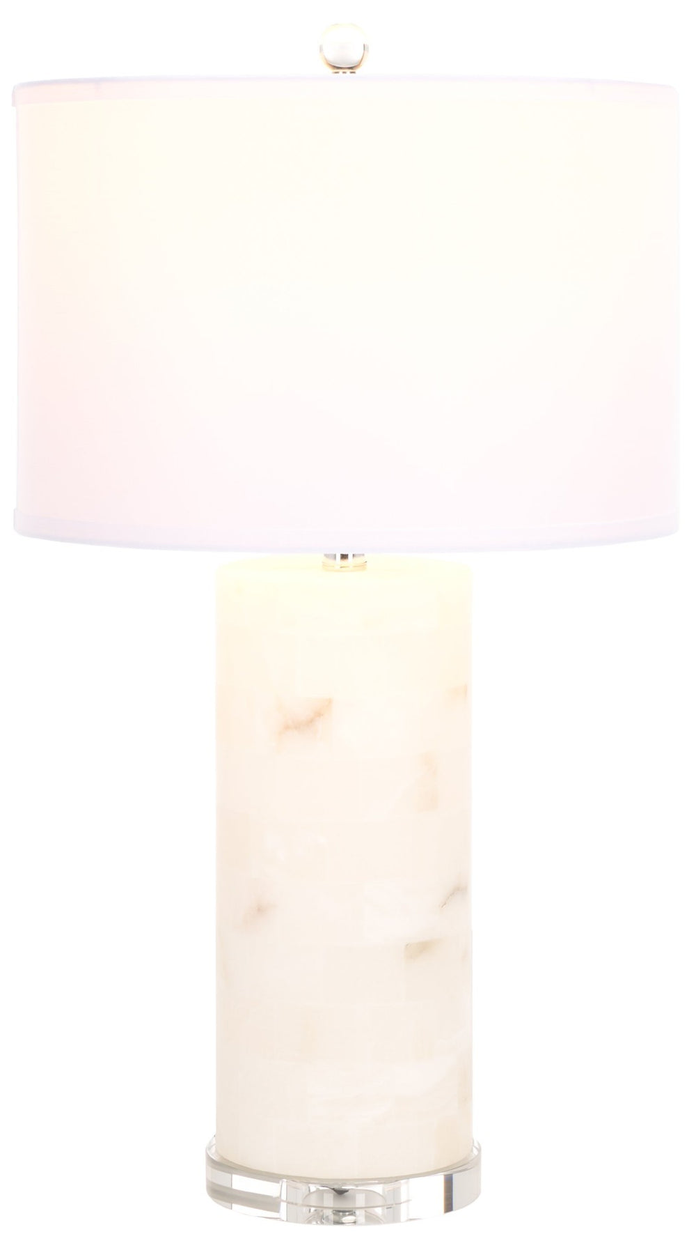 Safavieh MASSEY Round Alabaster Table Lamp - White Fabric Shade & Crystal Accents for Elegant Lighting Decor CTL1027A