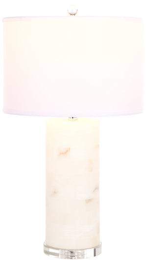 Safavieh MASSEY Round Alabaster Table Lamp - White Fabric Shade & Crystal Accents for Elegant Lighting Decor CTL1027A