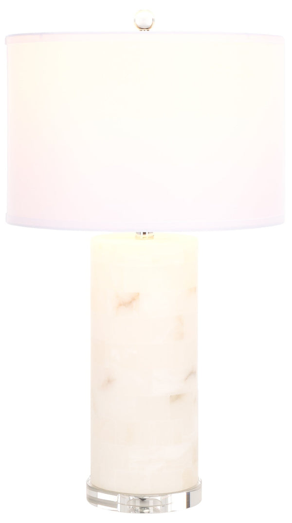 Safavieh MASSEY Round Alabaster Table Lamp - White Fabric Shade & Crystal Accents for Elegant Lighting Decor CTL1027A