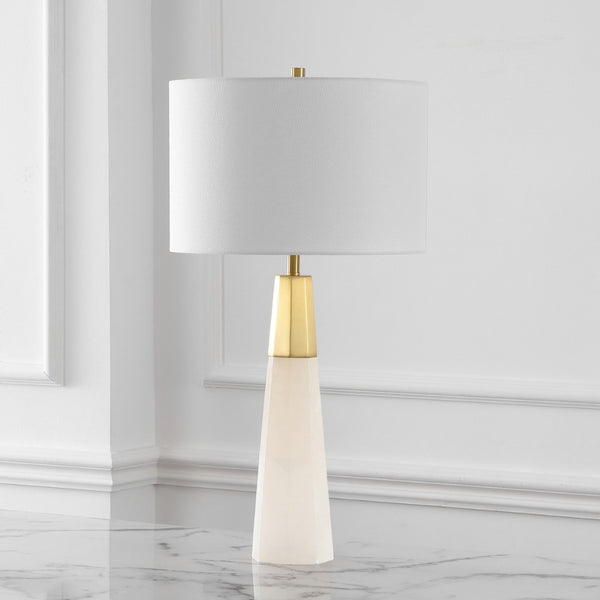 Safavieh TOTO Alabaster Table Lamp: Elegant White & Gold Accent for Modern Interiors, Warm Ambient Glow CTL1041A
