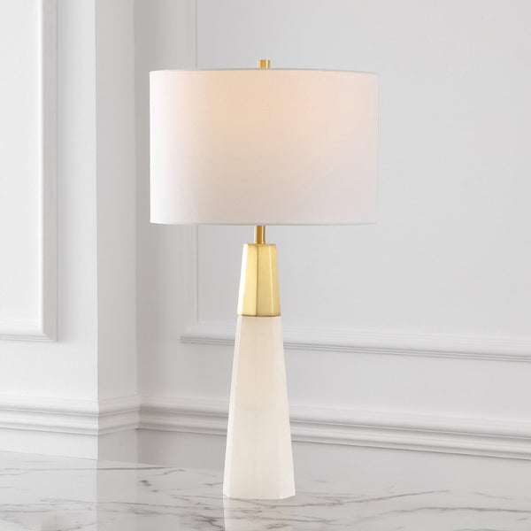 Safavieh TOTO Alabaster Table Lamp: Elegant White & Gold Accent for Modern Interiors, Warm Ambient Glow CTL1041A