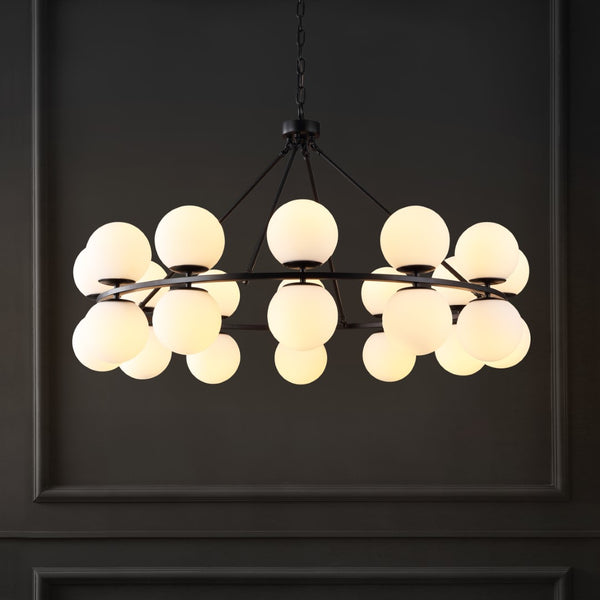 Safavieh Traycee Metal Round Chandelier XII23 Black / White Iron / Glass CTL1053A