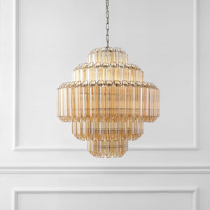 Safavieh ADALINE Chandelier - Elegant Tiered Glass Design in Polished Nickel, Perfect for Modern Interiors CTL1056A
