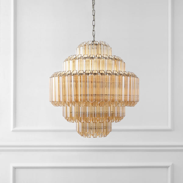 Safavieh ADALINE Chandelier - Elegant Tiered Glass Design in Polished Nickel, Perfect for Modern Interiors CTL1056A