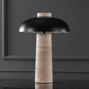 Safavieh GIACOMO Travertine Table Lamp - Mid-Century Modern Design with Black Shade & Dimmer for Any Space CTL1065A