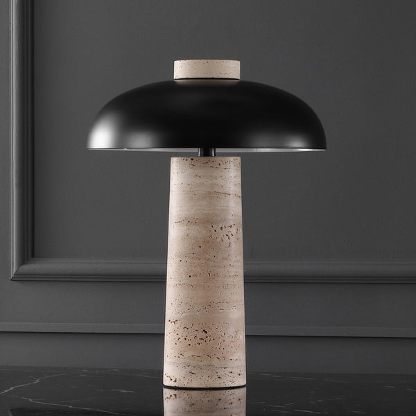 Safavieh GIACOMO Travertine Table Lamp - Mid-Century Modern Design with Black Shade & Dimmer for Any Space CTL1065A
