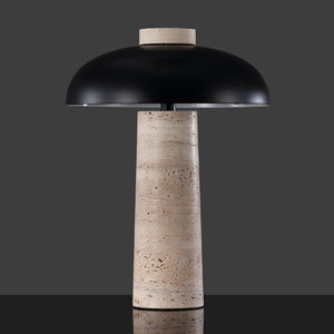 Safavieh GIACOMO Travertine Table Lamp - Mid-Century Modern Design with Black Shade & Dimmer for Any Space CTL1065A