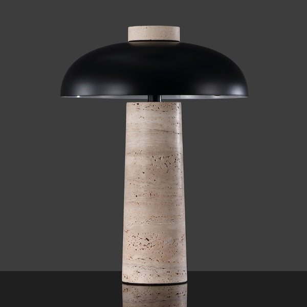 Safavieh GIACOMO Travertine Table Lamp - Mid-Century Modern Design with Black Shade & Dimmer for Any Space CTL1065A