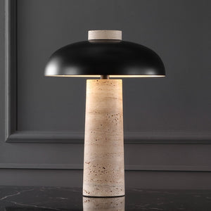 Safavieh GIACOMO Travertine Table Lamp - Mid-Century Modern Design with Black Shade & Dimmer for Any Space CTL1065A