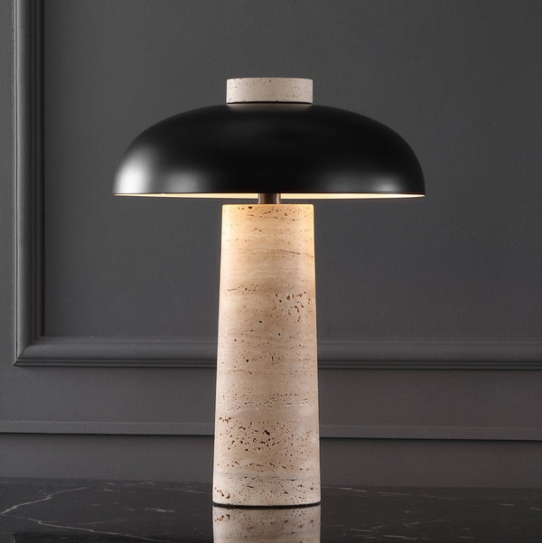 Safavieh GIACOMO Travertine Table Lamp - Mid-Century Modern Design with Black Shade & Dimmer for Any Space CTL1065A