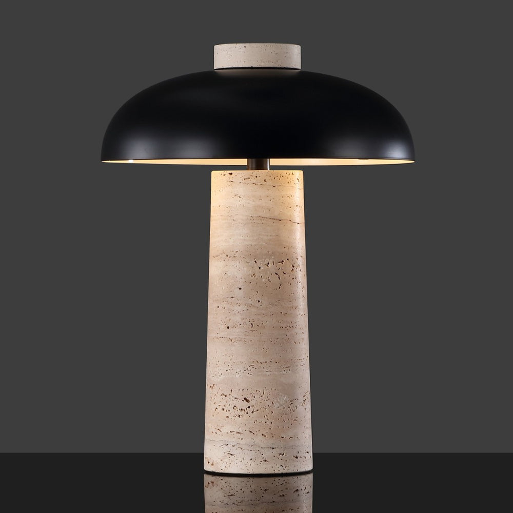 Safavieh GIACOMO Travertine Table Lamp - Mid-Century Modern Design with Black Shade & Dimmer for Any Space CTL1065A