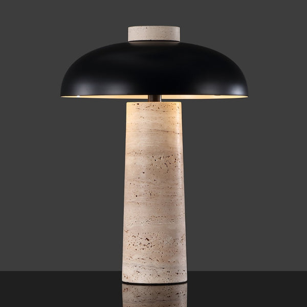 Safavieh GIACOMO Travertine Table Lamp - Mid-Century Modern Design with Black Shade & Dimmer for Any Space CTL1065A