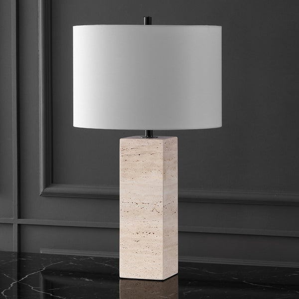 Safavieh KATEBRYN Travertine Table Lamp: Elegant Natural Stone Design with Adjustable Dimming & Chic Style CTL1066A