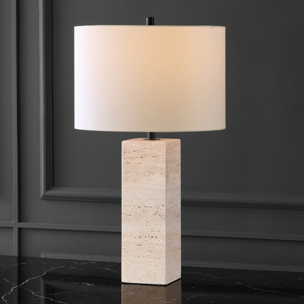 Safavieh KATEBRYN Travertine Table Lamp: Elegant Natural Stone Design with Adjustable Dimming & Chic Style CTL1066A