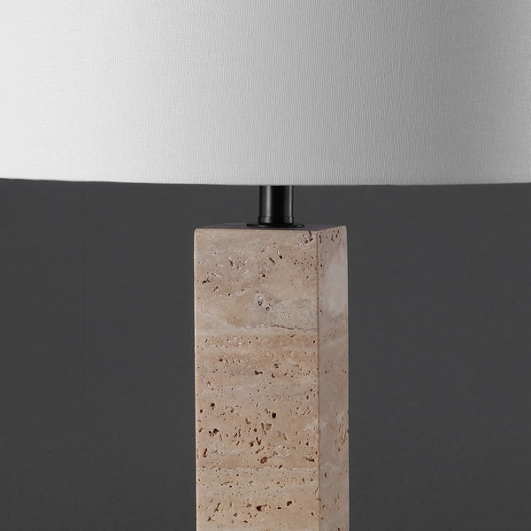Safavieh Hannabeth Travertine Table Lamp Travertine / Black 15 IN W x 15 IN D x 27.3 IN H