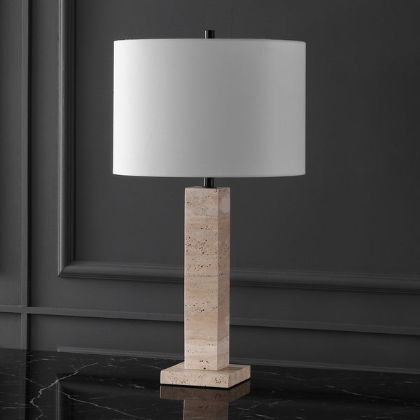 Safavieh Hannabeth Travertine Table Lamp Travertine / Black 15 IN W x 15 IN D x 27.3 IN H