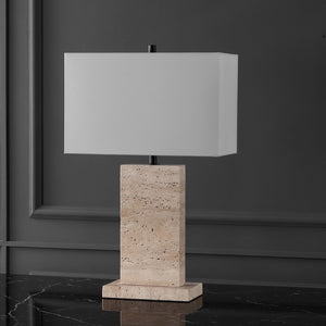 Safavieh JENNABRIANA Sculptural Travertine Table Lamp with Dimmer - Modern Elegance for Any Room Decor CTL1068A