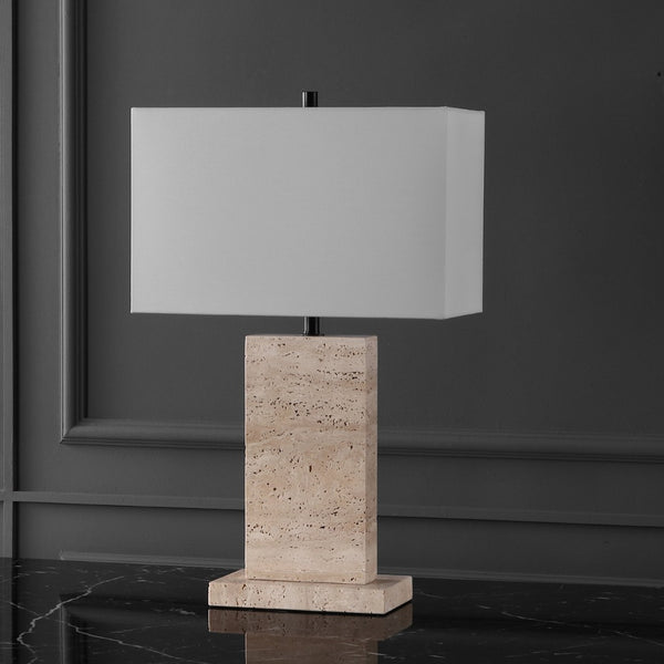 Safavieh JENNABRIANA Sculptural Travertine Table Lamp with Dimmer - Modern Elegance for Any Room Decor CTL1068A