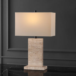 Safavieh JENNABRIANA Sculptural Travertine Table Lamp with Dimmer - Modern Elegance for Any Room Decor CTL1068A