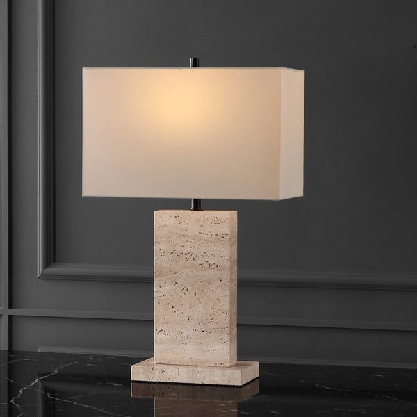 Safavieh JENNABRIANA Sculptural Travertine Table Lamp with Dimmer - Modern Elegance for Any Room Decor CTL1068A