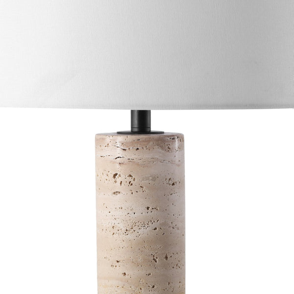 Safavieh TYWIN Travertine Table Lamp – Elegant Iron Base with White Linen Shade & Dimming Functionality, 26.5” H CTL1072A