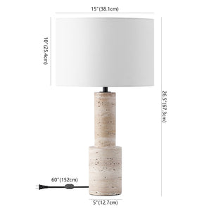 Safavieh TYWIN Travertine Table Lamp – Elegant Iron Base with White Linen Shade & Dimming Functionality, 26.5” H CTL1072A