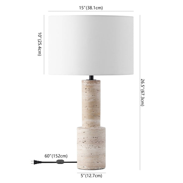 Safavieh TYWIN Travertine Table Lamp – Elegant Iron Base with White Linen Shade & Dimming Functionality, 26.5” H CTL1072A